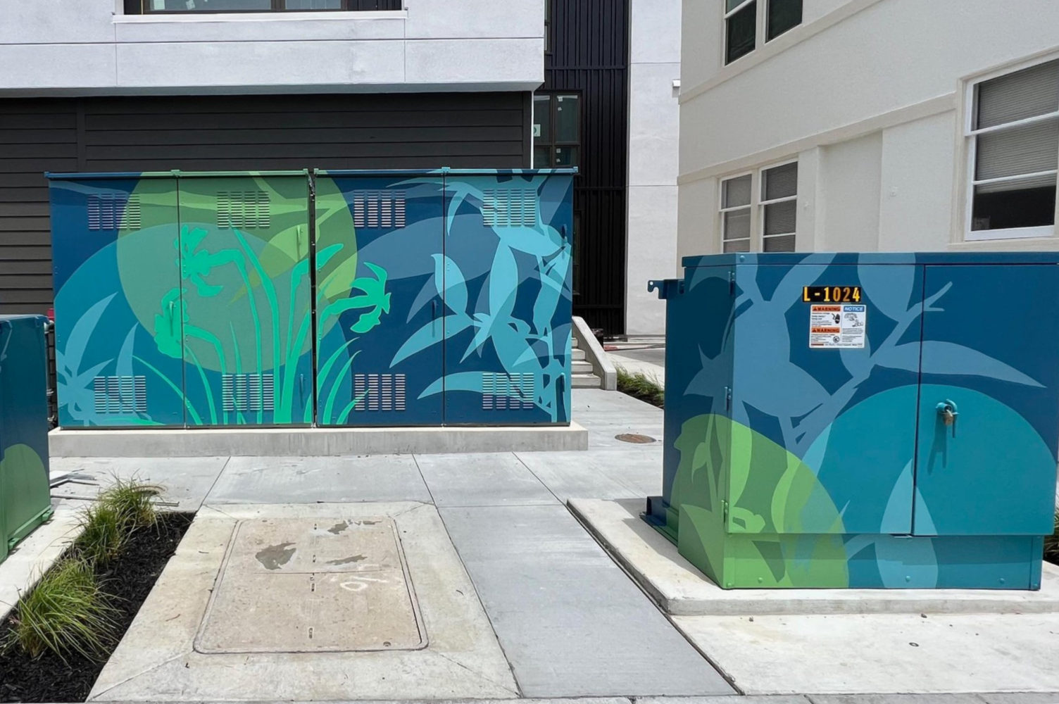 peinture décorative représentant des plantes sur les transformateurs à San Francisco.
